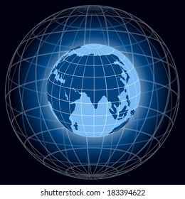 earth globe icon isolated on lighting grid background