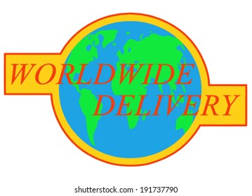 Earth globe icon with label worldwide delivery