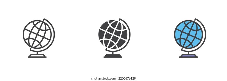 Earth globe icon. Line, glyph and filled outline colorful version, outline and filled vector sign. Geography symbol, logo illustration. Different style icons set. Vector graphics