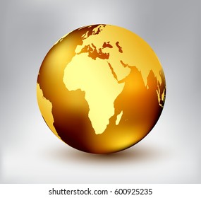 Earth Globe Icon With Map Of Africa.Vector Golden World Globe.