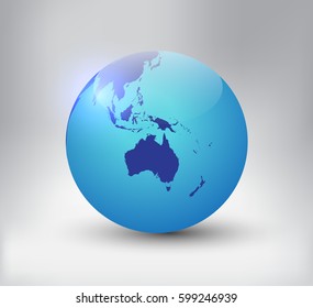 Earth globe icon with map of Australia.Vector world globe.