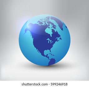 Earth Globe Icon With Map Of North America.Vector World Globe.