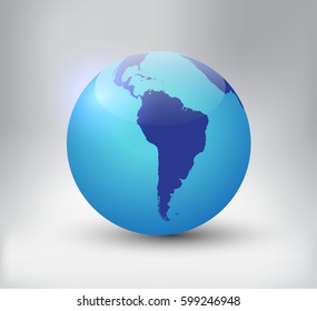 Earth globe icon with map of South America.Vector world globe.