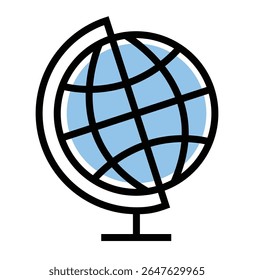 Earth Globe icon on transparent background, flat line design, vector illustration