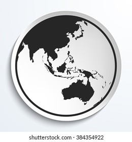 Earth Globe Icon on White Plate. Earth on Plate Vector Illustration. Black Earth with Australia View, Travel and Transportation Concept.