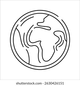 Earth Globe Icon Outline style, simplified globe with continents, representing the planet, suitable for Earth Day, environment, and global themes.
