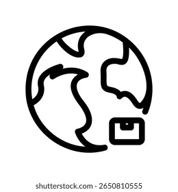 Earth Globe Icon with a Package, Representing Worldwide Logistics and Freight