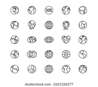 Earth Globe Icon Set. Editable Stroke. Contains such icons as Navigation, Global Business, Global Communication, Planet - Space, World Map