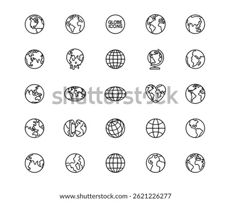 Earth Globe Icon Set. Editable Stroke. Contains such icons as Navigation, Global Business, Global Communication, Planet - Space, World Map