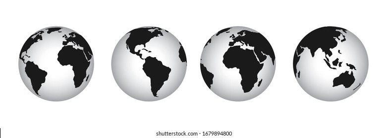 Earth globe icon set. earth hemispheres with continents. world map in globe shape isolated on white background. vector