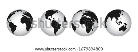 Earth globe icon set. earth hemispheres with continents. world map in globe shape isolated on white background. vector