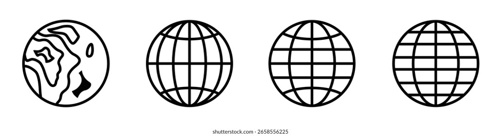 Icono de la línea del mapa mundial. Icono de la línea del mapa mundial. Icono del Vector global del Sitio web. Ilustración vectorial.