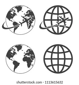 Earth and globe icon set - simple flat design isolated on white background, vector