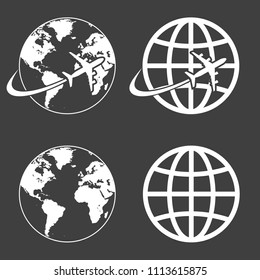 Earth and globe icon set - simple flat design isolated on grey background, vector