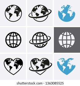 Earth globe Icon set. Vector World map