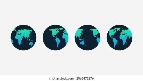 Earth Globe icon set. Vector planet symbol. Stock vector illustration isolated on white background