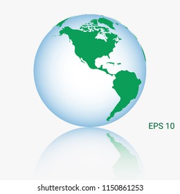 Earth globe icon with shadow on white background. Beautiful planet. world map.