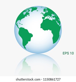 Earth globe icon with shadow on white background. Beautiful planet. world map.