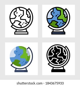 Earth Globe Icon Vektordesign in gefüllt, dünne Linie, Umriss und flachem Stil.