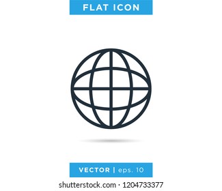 Earth Globe Icon Vector Line Logo Design Template.