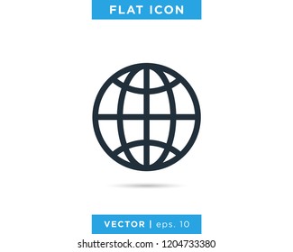 Earth Globe Icon Vector Line Logo Design Template.
