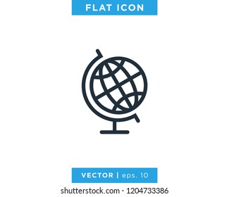 Earth Globe Icon Vector Line Logo Design Template.