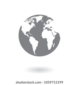 Earth, globe icon. Vector. World map isolated on white background.