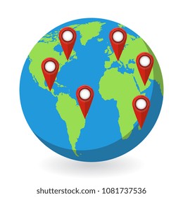 Earth, globe icon. Vector. World map isolated on white background.