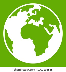 Earth globe icon white isolated on green background. Vector illustration