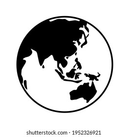 Icono del globo terrestre. Perspectiva del mapa mundial desde Indonesia.