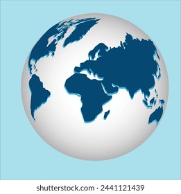 Earth globe icon. world map with continents on planet Earth. Earth with a meridian from the side of Europe on a white background. It can be used as an icon, logo or for marking coordinates.