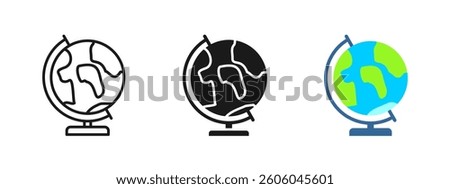 Earth globe icon. World map vector symbol. Planet illustration graphic. International geography sign. Global sphere concept. Educational tool design.