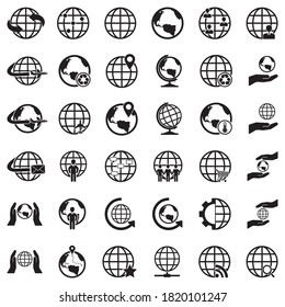 Iconos del globo terrestre. Diseño plano negro. Ilustración vectorial.