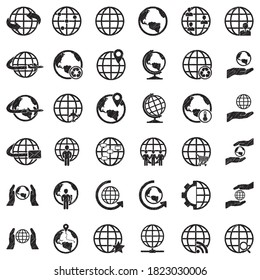 Earth Globe Icons. Black Scribble Design. Vector Illustration.