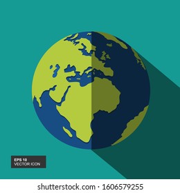 Earth globe icons in day and night. Map of the world in a simple and modern flat design. Planet Earth icon. World map