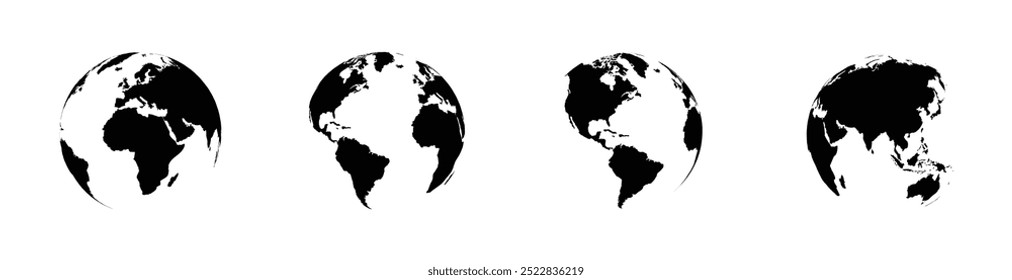 Earth globe icons with a different continents