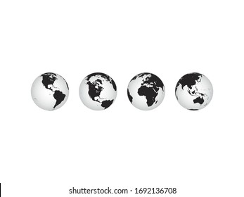Earth globe icons. earth hemispheres with continents. vector world map set.