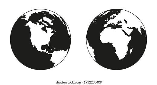 Earth globe icons. earth hemispheres with continents. vector world map set.