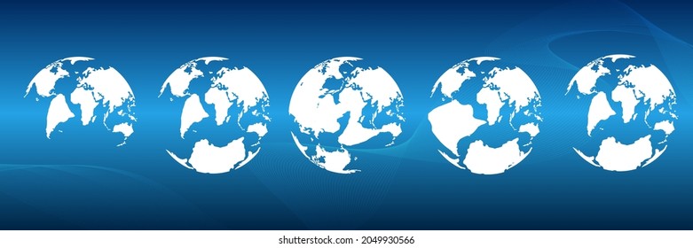 Earth globe icons. earth hemispheres with continents. vector world map set.