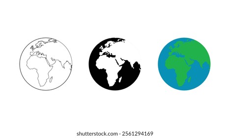 Earth globe icons. earth hemispheres with continents. vector world map set. Earth globe flat illustration