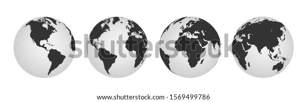 地球儀のアイコン 大陸を持つ地球半球 ベクター画像のワールドマップセット のベクター画像素材 ロイヤリティフリー