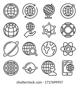 Earth Globe Icons Set on White Background. Line Style Vector