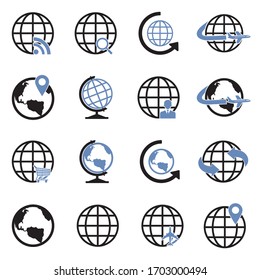 Earth Globe Icons. Two Tone Flat Design. Vector Illustration.