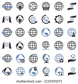 Earth Globe Icons. Two Tone Flat Design. Vector Illustration.