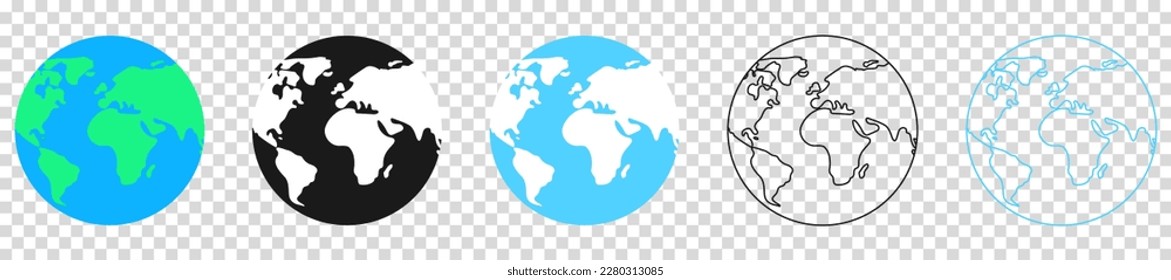 Iconos del globo terrestre. Ilustración del vector aislada en fondo transparente