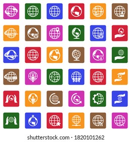 Iconos del globo terrestre. Colección Llanta Blanca En Cuadrado. Ilustración vectorial.