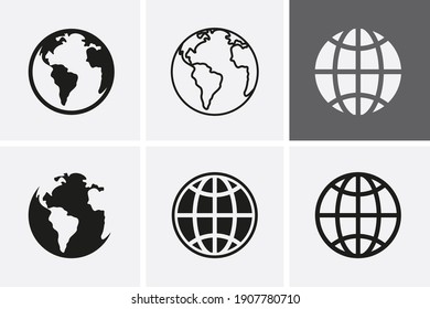 Иконки глобуса Земли, карта мира. Векторная иллюстрация карты мира