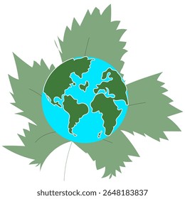 Earth globe illustration. Nature leaves symbol. Green planet ecology. Environmental care Vector.