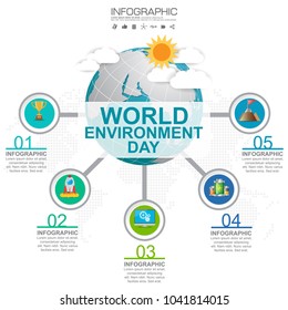 Earth globe with infographic vector illustration can be use as flyer, banner or poster. World Environment Day concept.