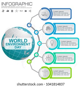 Earth globe with infographic vector illustration can be use as flyer, banner or poster. World Environment Day concept.